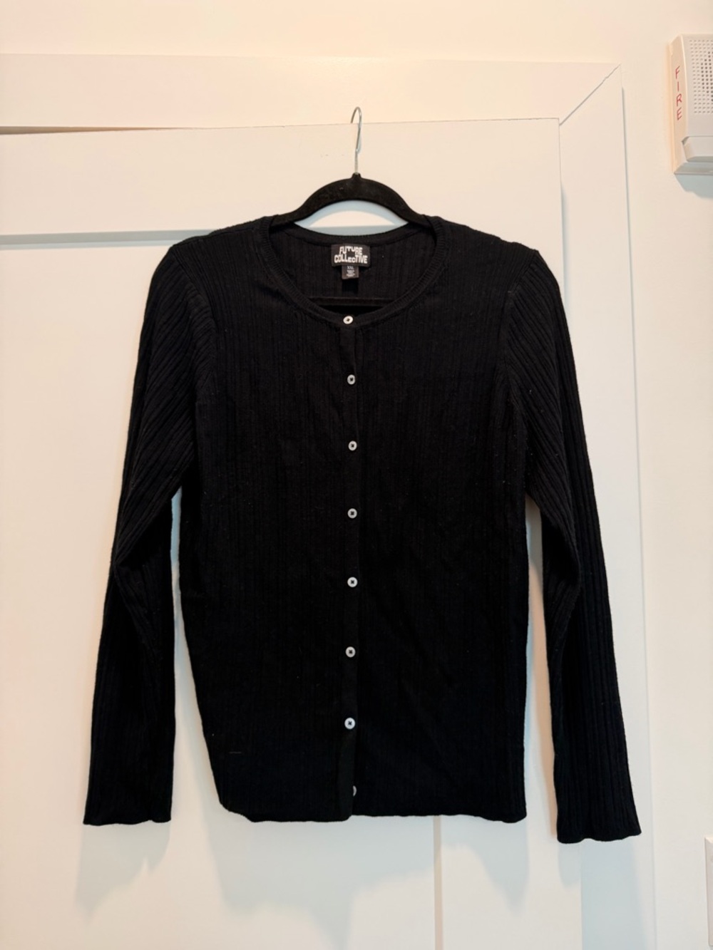 Future Collective Black Ribbed Button Cardigan - Picture 1 of 3